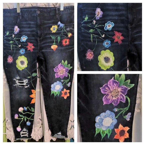 American Eagle Outfitters Denim - 24 HAND PAINTED hippie Dream Jean Hi-Waist Jegging